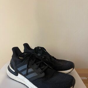 Adidas Black and White Sneakers with Knit Fabric and Three-Stripe Design